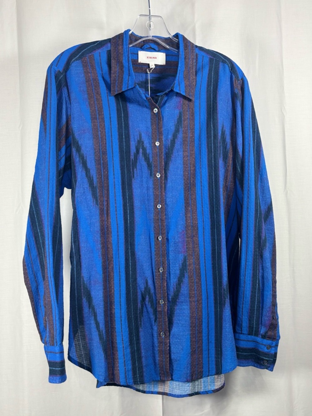 NWT Xirena Beau Electric Blue Ikat Cotton Button-Up Shirt Womens size M